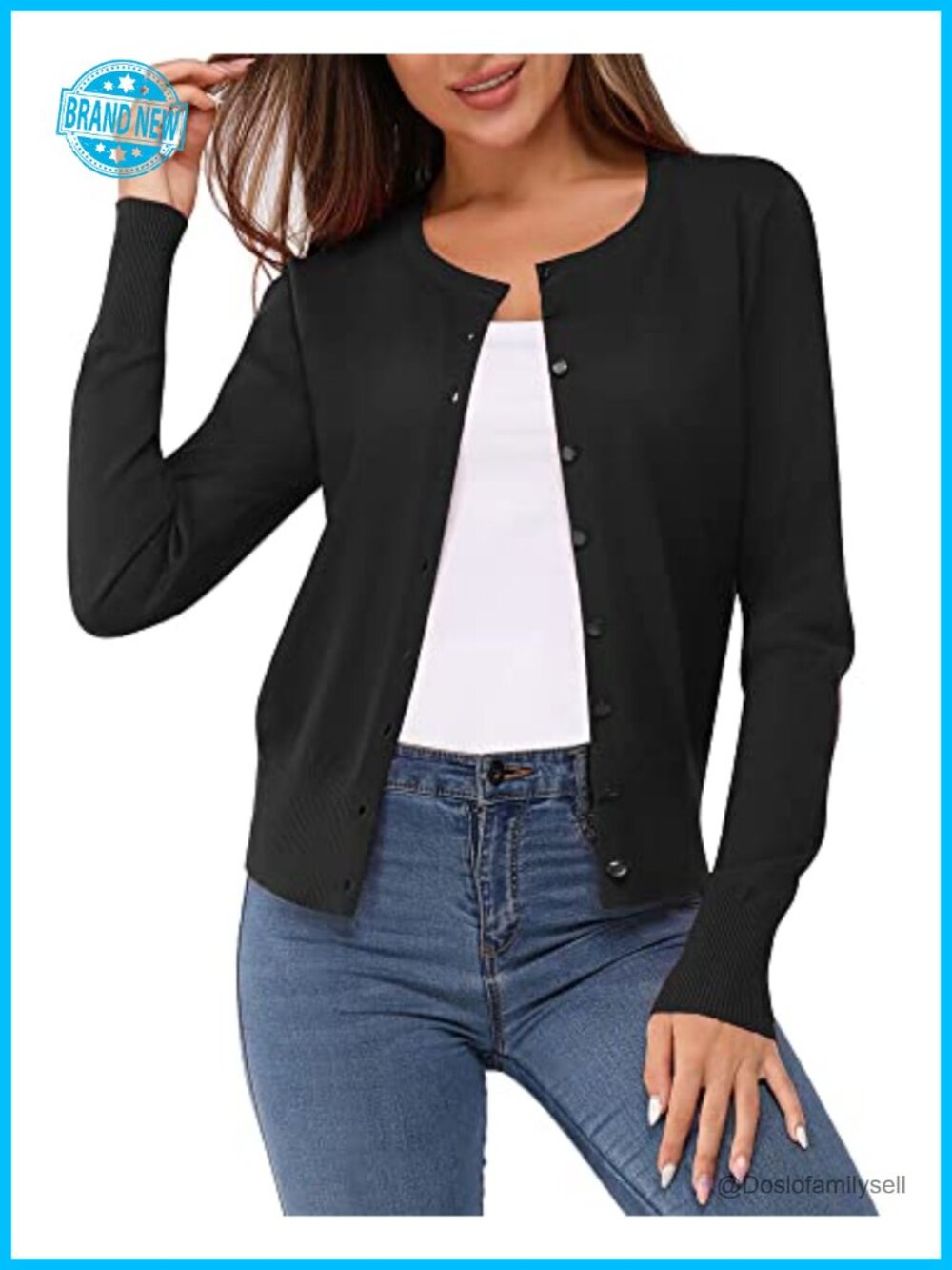 Lightweight Button Down Cardigan Long Sleeve Crew Neck Soft Knit Sweater